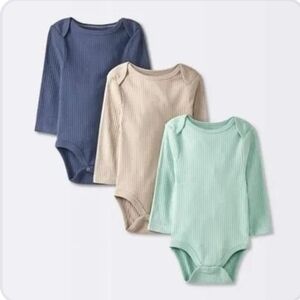 Cloud Island Long Sleeve Bodysuit Set - Navy, Beige, Mint